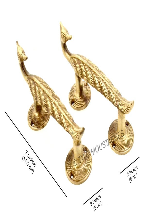 Two Moustaches Peacock Design Brass Door Handle Pair, Brass Door Pulls, Main Door Handles, Door Handles for Home & Office, Door Handle Pair, Antique Brown, Pack of 2, Standard - Image 2